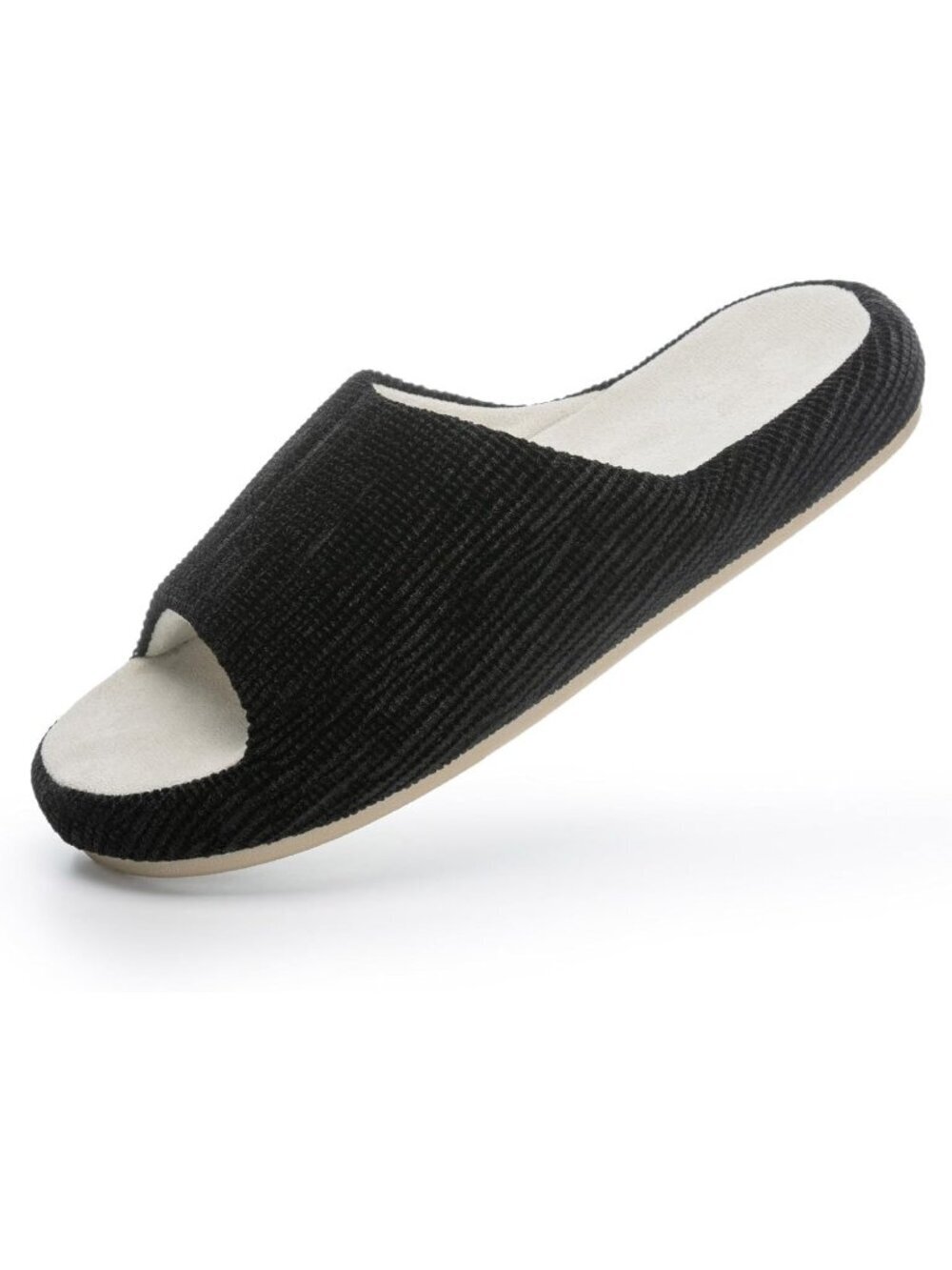 Women's Black Pull-On Classic Memory Foam House Cozy Open Toe Fit Slipper Shoes
